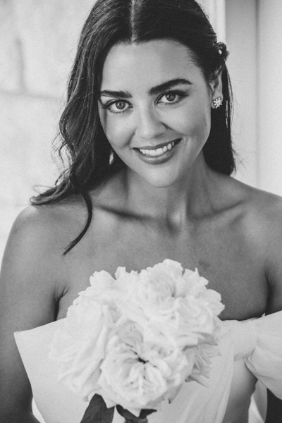 Black and white image of a bride